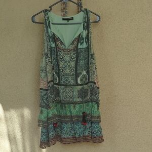 HEMANT & NANDITA Green and Blue Patterned Mini Dress